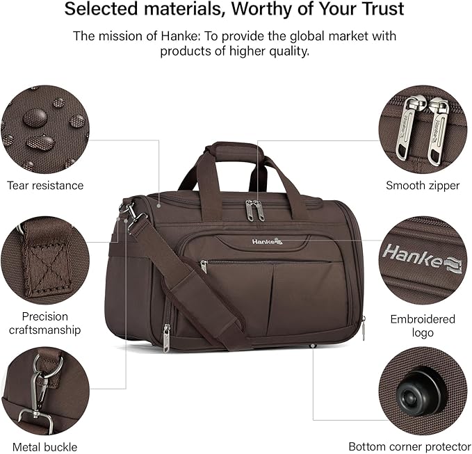 Hanke Carry On luggage Bags for Travel, Large Foldable Duffle Bag for Travel, Softside Lightweight Travel Bag Carry On Bags for Airplanes Women, Travel Tote Bags for Women Men.（Coffee） - Image 6