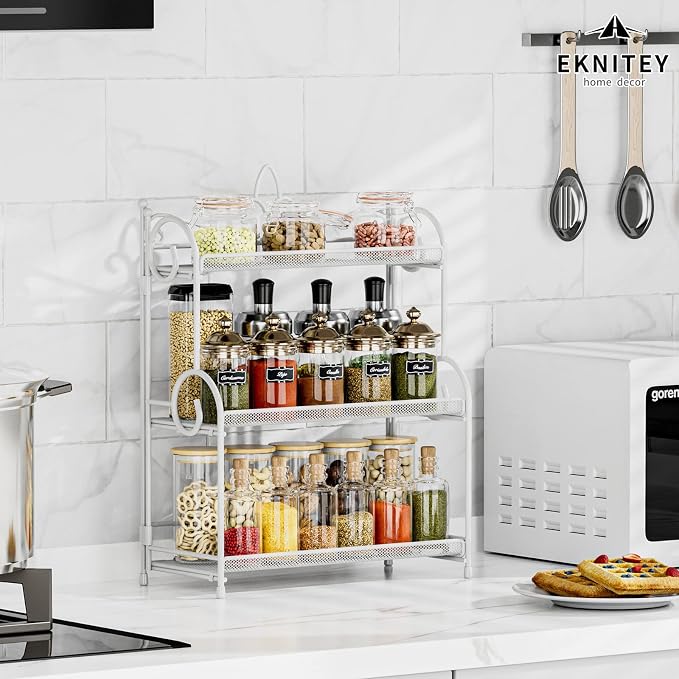 EKNITEY 3-Tier Bathroom Organizer - Sink Organizer Spice Rack(No Assembly) | for Bathroom Kitchen Bedroom Countertop Storage, Sturdy Metal Frame, Easy to Clean, Space-saving, Foldable, White - Image 3