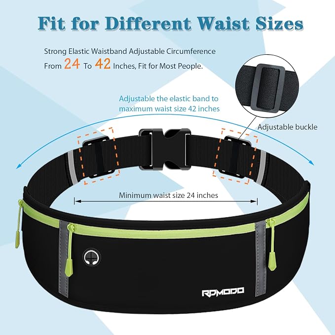 Fanny Pack for Women Men, Slim Running Belt Waist Bag Outdoor, Black | Water Resistant Running Phone Holder, 3 Pockets, Adjustable Money Belt, Running Pouch for iPhone Pro Max Xr SE Samsung Series - Image 5