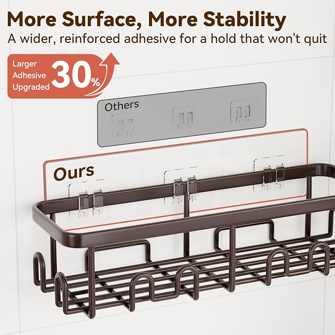 Shower Caddy Adhesive, Rustproof Shower Organizer, Wall Shower Rack | Large Capacity Shower Shelves for Inside Shower, Shampoo Shower Holder, Bronze, 2 Caddies, 2 Soap Dishes, 1 Toothbrush Holder - Image 3