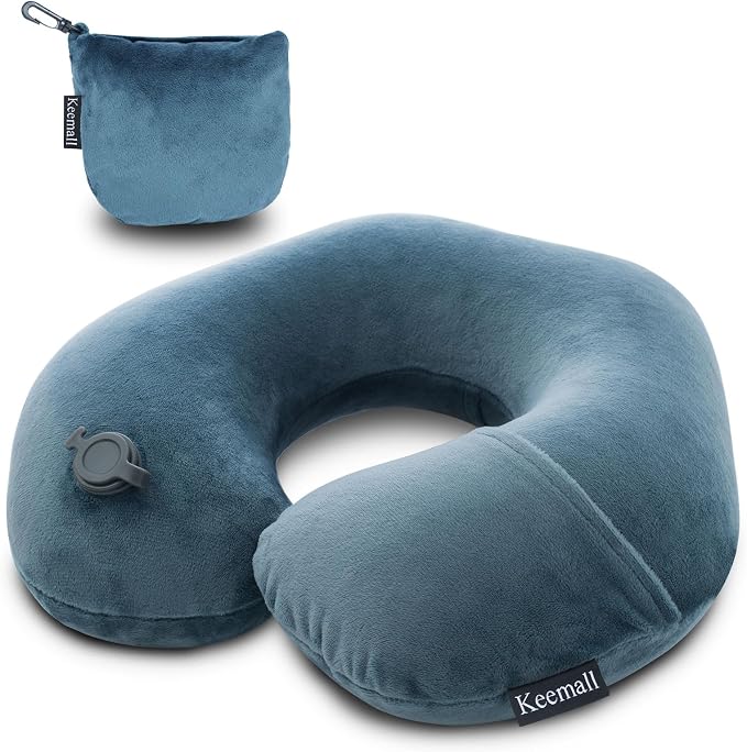 Keemall Portable Inflatable Travel Neck Pillow for Airplane, Car & Office | Compact Blow-Up U-Shaped Neck &Shoulder Support with Washable Pillowcase, Ideal for Plane, Train, Home Relaxation&Office Naps by Keemall