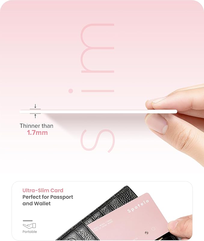 [ Apple Mfi Certified ] Wallet Tracker Card Works with Apple find My(iOS Only) Tracking Card, Rechargrable Smart Tracker, 1.7mm IP68 Waterproof Item Locator for Luggage, Passport, Bags-Pink - Image 3