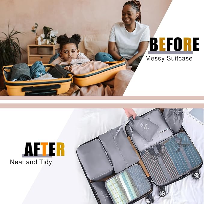 Packing Cubes for Travel- 8 Set Luggage Organizer Bags for Family, Mesh Breathable Travel Packing Cubes for Suitcases Durable Travel Essentials Bags Set (Grey, 8 Set) - Image 7