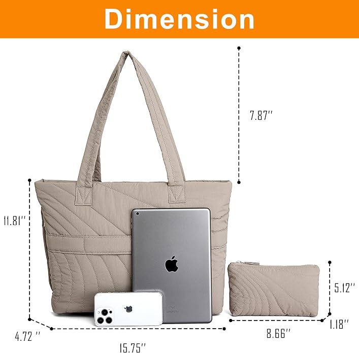 Quilted PufferTote Bag for Women with Wallet,0.741bs Lightweight Large Capacity Handbag for Travel,Work,Gym,Daily - Image 7