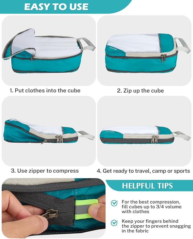 Gonex Compression Packing Cubes for Travel, Mesh Bags Luggage Organizers | Set of 4/5/6/7/10 for Essentials, Extensible, Fits 20"Carry-on Suitcases, See-through Mesh, Double Zipper Compression - Image 4