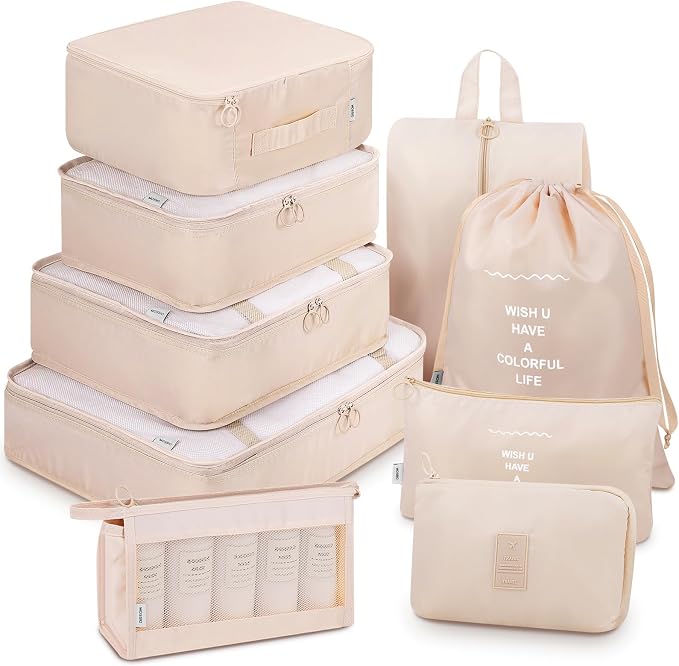 Mossio 9 Set Packing Cubes with Shoe Bag & Electronics Bag - Luggage Organizers Suitcase Travel Accessories by Mossio