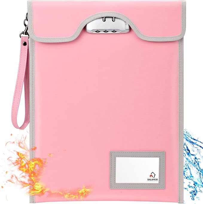 Fireproof Money Bag with Lock (5200℉), 15”x 11”Important Document Organizer Bag, Travel Money Pouch for Valuables,Money,Jewelry,Legal Documents,File and Tablet(Pink) by BALAPERI
