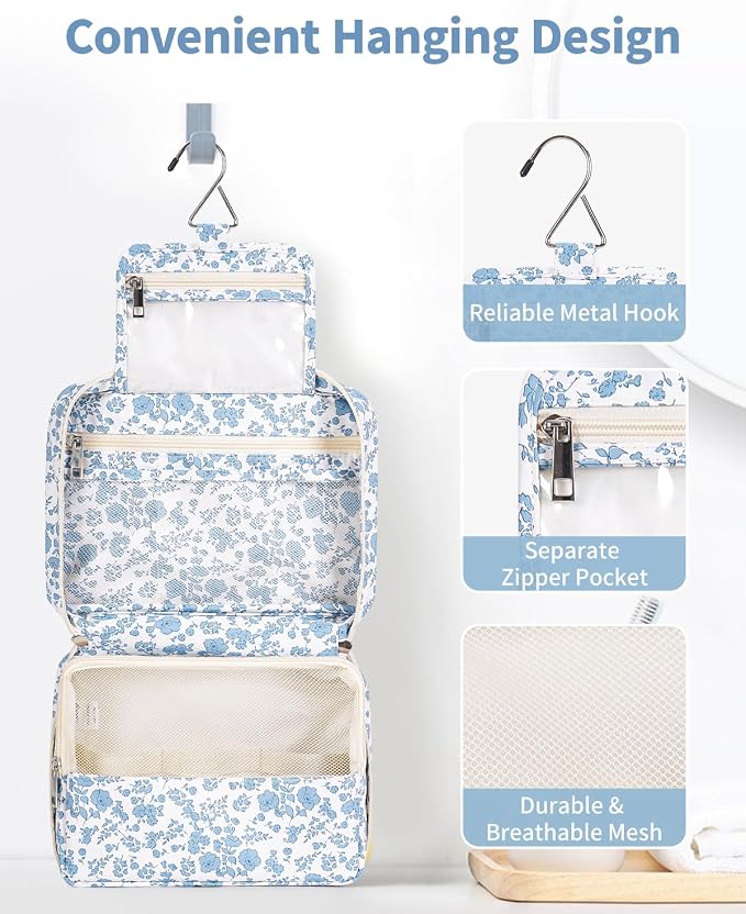 Narwey Small Hanging Travel Toiletry Bag for Women, Travel Bag for Toiletries, Makeup Bag Organizer Cosmetic Bags Make Up Bags for Girls - Image 2
