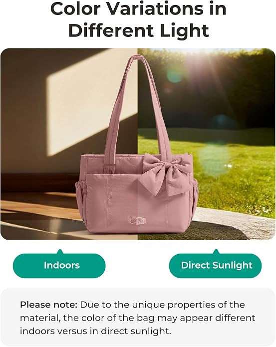 BAGSMART Crush Bow Tote Bag for Women, Puffer Travel Work Yoga Laptop Bag | Large Bow Tote Fits 40oz Tumbler, 15.6" Laptop, Yoga Mat Sleeve, Waterproof Pocket, Travel Work Swim Gym Mom Shoulder Handbag - Image 8