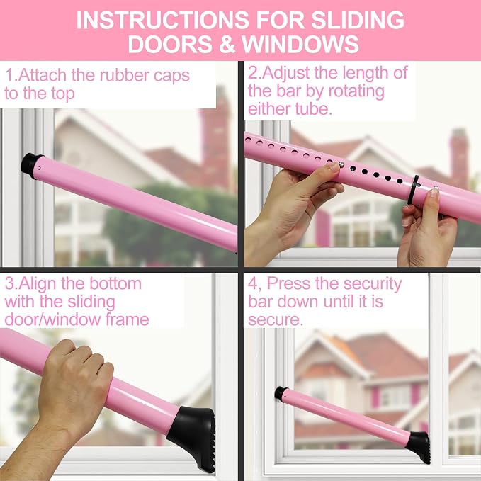 AceMining 1 Pack Door Security Bar, Patio Door Lock, 20-50 in, Pink | Sliding Glass Door Security Bar for Patio Door, Window Security and Door Stopper Protection - Image 9