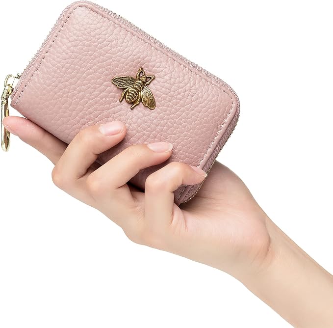 imeetu RFID Credit Card Holder, Small Card Wallet Women, Leather Card Case | Genuine Leather Women's Card & id Cases, Change Coin Purse with Zipper Keychain id Window, 20 Colors & 3 Styles, Daily, Gifts - Image 2