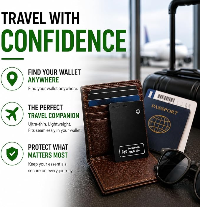 Wallet Tracker Card (2 Pack) - Apple MFi Certified, Works with Apple Find My (iOS Only), Rechargeable Slim Tracking Card & Finder, 6-Month Battery, Item Locator for Purse, Luggage, Passport - Image 7