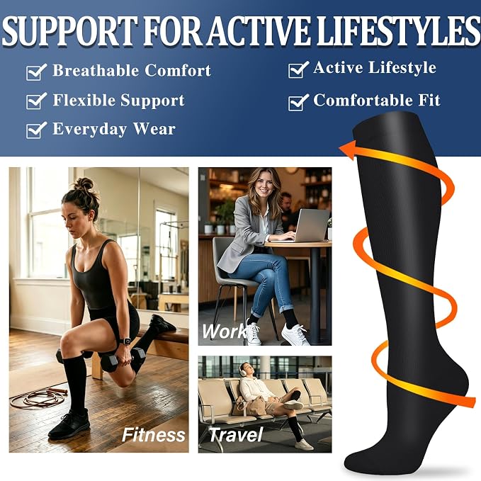 Sooverki Compression Socks for Women and Men Circulation (3/4 Pairs) is Best Support for Running Athletic Cycling Hiking - Image 3