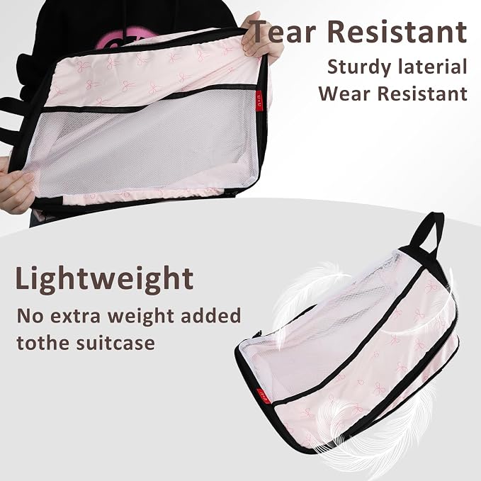 U+U 6 Set Compression Packing Cubes, Travel Organizers (Pink Bow) | Space-Saving & Drawstring Bag Included - Image 5