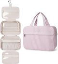 Narwey Striped Hanging Travel Toiletry Bag, Makeup Bag Organizer Make up Toiletries Bags for Full Size Essentials, Accessories, Brushes, Cosmetics (Dusty Pink Stripe, Large) by Narwey