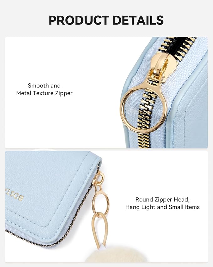BOSTANTEN Credit Card Holder RFID Small Wallets Woman Zipper Card Wallet | Slim, Compact, Front Pocket, Accordion, Vegan Leather, Thin for Daily Use, Travel, Gifts for Women, Sky Blue - Image 3