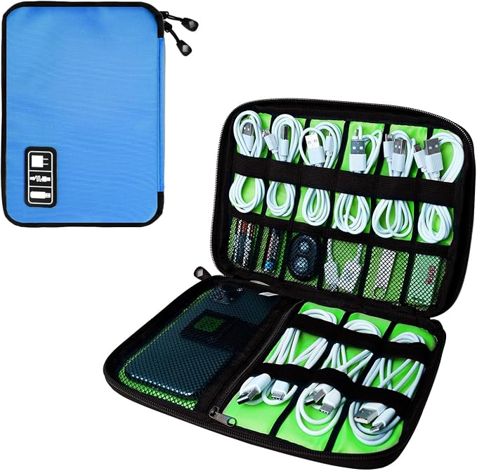 Lcsmaokin Electronics Travel Organizer,Portable Waterproof Electronic Travel Storage Bag for Small Charging Cord Storage,Charger,SD Card etc,for Travel,Business- Blue Green by Lcsmaokin