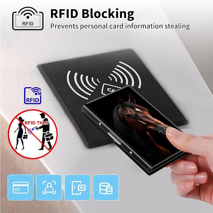Metal Wallet,Credit Card Holder for Women Men,RFID Blocking Card Holder Wallet Mini Slim Aluminum Wallet ID Case Hard Card Case Business Card Holder Case,Brown Horse - Image 3