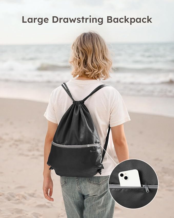 4 Set Compression Packing Cubes for Travel, Bonus Versatile Drawstring Backpack, Lightweight Luggage Organizer Bags, Sturdy Travel Accessories for Suitcase, Black - Image 2