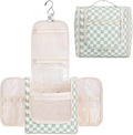Narwey Travel Toiletry Bag for Women, Checkered Large Hanging Makeup Bag Organizer Cosmetic Make up Bags for Women, Travel Bag for Toiletries (Mint Green Checkerboard) by Narwey