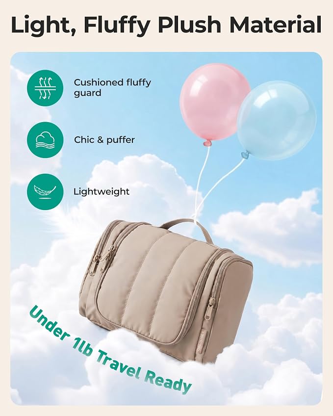 BAGSMART Travel Toiletry Bag for Women, Puffy Hanging Toiletry Bag with Hook, Water-resistant Toiletry Organizer for Full Sized Toiletries (Black) - Image 5