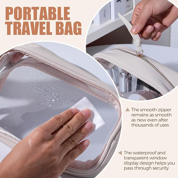 BS-MALL Toiletry Bag Waterproof Makeup Organizer Travel Size Clear - Makeup Cosmetic Organizer Water-resistant Portable Pouch PU Leather Washable Travel Essentials Makeup Bag 3 Pack - Image 2