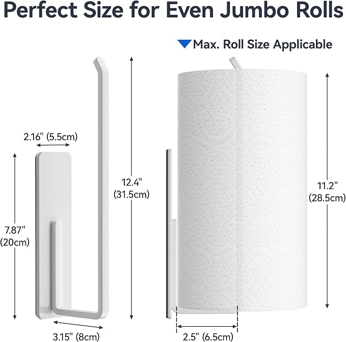 Heavy-Duty Magnetic Paper Towel Holder for Jumbo Rolls, White | For Kitchens, Garages, RVs, Washing Machines, BBQ Carts, Fridge Sides & Grills - Image 3