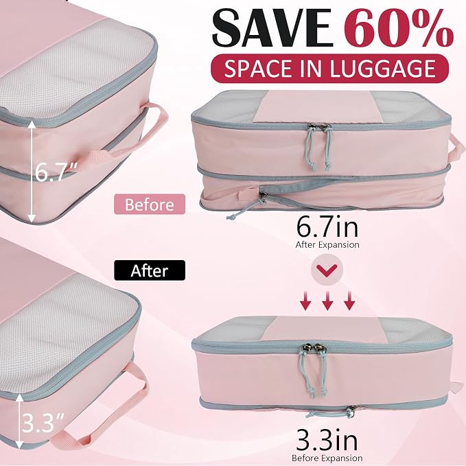 Compression Packing Cubes for Travel Packing Organizers, Mesh Pink, XL | Expandable Travel Cubes for Packing Suitcase Organizer Bags Compression Bags for Travel Accessories - Image 2