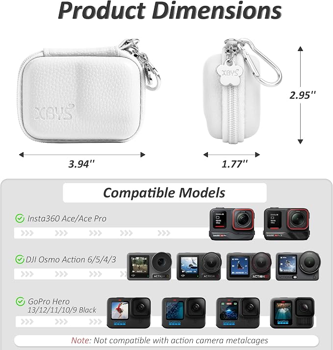 Action Camera Case for DJI Osmo Action 3/4/5 Pro/6, White | Hard Case Compatible with Insta360 Ace Pro 2, GoPro Hero 13/12/11/10/9 Black, Travel Protective Carrying Case with Carabiner - Image 2