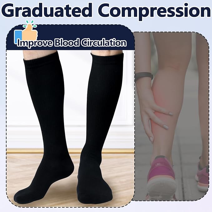 +MD Cotton Compression Socks for Women & Men 4/6 Pairs 15-20mmHg Knee High for Sports, Travel, Nursing Long Sitting Standing - Image 3