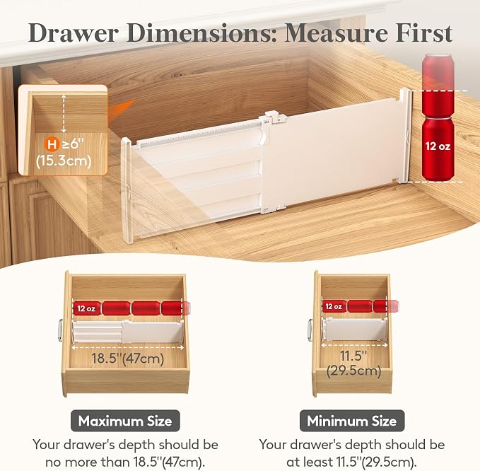 Lifewit 6" Tall Drawer Dividers, Adjustable Deep Drawer Organizer Clothes | 12 Pack 11.5"-18.5" Expandable White Plastic Separators for Dresser, Kitchen, Cabinet, Closet, Office Organization & Storage - Image 3