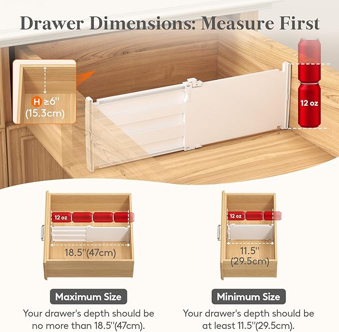 Lifewit 6" Tall Drawer Dividers, Adjustable Deep Drawer Organizer Clothes | 5 Pack 11.5"-18.5" Expandable White Plastic Separators for Dresser, Kitchen, Cabinet, Closet, Office Organization & Storage - Image 3