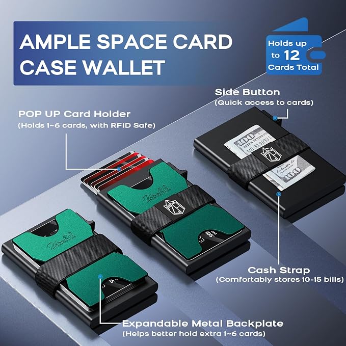 Zitahli Card Holder Wallets for Men - Slim Wallet Holds 6+6 Cards, Metal Card Holder, Minimalist RFID Blocking Wallets with Pop-Up Function, Ultra-Thin, Men's Accessories, Gifts for Him - Image 3