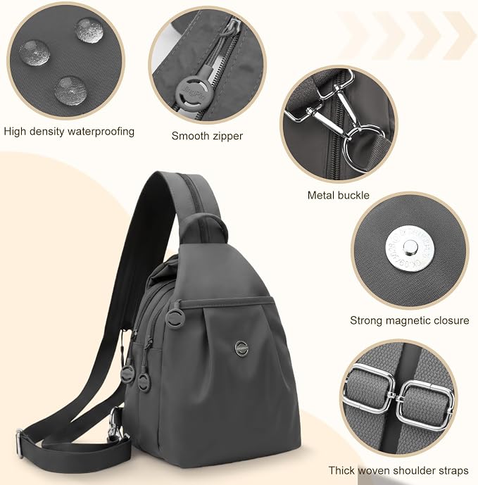 Waterproof 2-Way Mini Commuter Bag, Multi-Compartment Oxford Small Backpack, For Women, Collegeman, Commuter (Grey) - Image 2