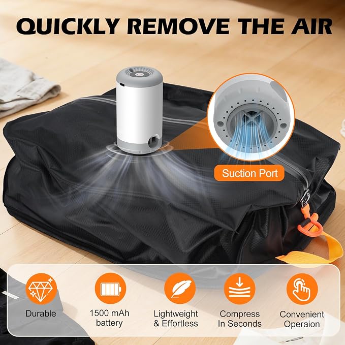 Fantictas Vacuum Travel Bags Kit (1 Pack) - 18L Waterproof & Tear Resistant | Travel Compression Bags with Wireless Vacuum Pump for luggage & Backpacks, Space Saving Vacuum Storage Bags - Image 5