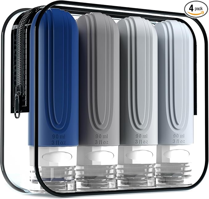 Mrsdry Travel Bottles for Toiletries, Tsa Approved 3oz Travel Size Containers BPA Free Leak Proof Refillable Liquid Silicone Squeezable Travel Accessories for Shampoo Conditioner Lotion (4 Pack)… by Mrsdry