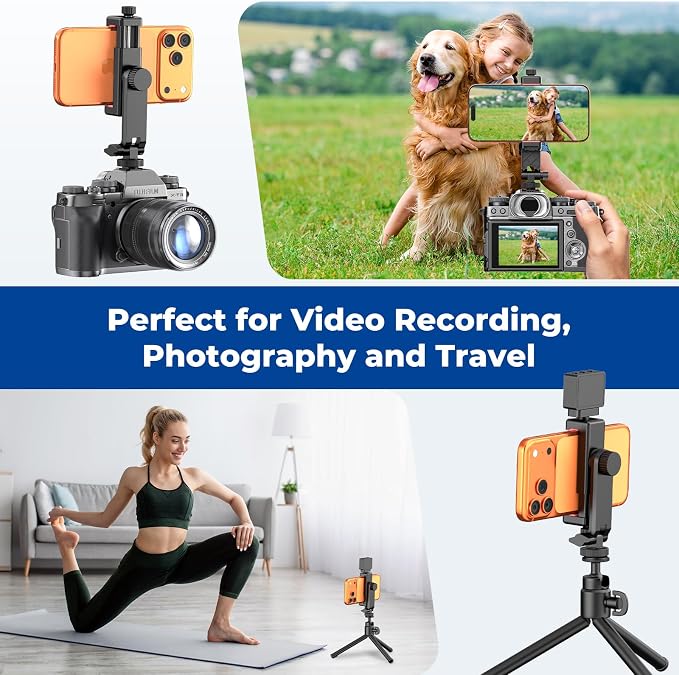 Ruittos Phone Tripod Mount with Remote Controller, New Universal Smartphone Mount Adapter with Cold Shoe, 360° Rotates Cell Phone Clip Clamp Holder, Compatible with iPhone, Samsung and All Phones - Image 3