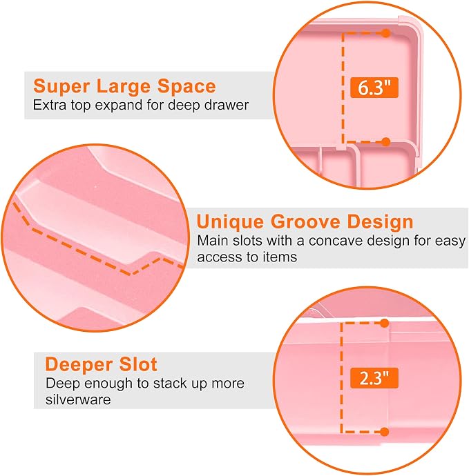 Silverware Organizer - Expandable Silverware Drawer Organizer, Adjustable Drawer Organizer, Silverware Tray for Drawer 15.2"x 19" Utensil Drawer Organizer, Kitchen Organizers Storage, Pink - Image 4