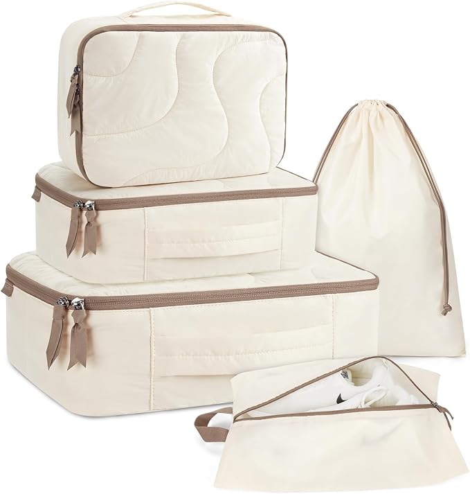 BAGSMART Wet Dry Bags 5 Pack, Travel Bags Reusable for Swimsuits, Baby Cloth Diapers, Beach, Pool, Ultra-Light Travel Packing Cubes for Women, White Opal by BAGSMART