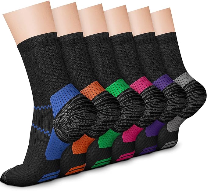CHARMKING 6 Pairs Crew Compression Socks for Women & Men Circulation 15-20 mmHg is Best for All Day Wear Running Nurse by CHARMKING