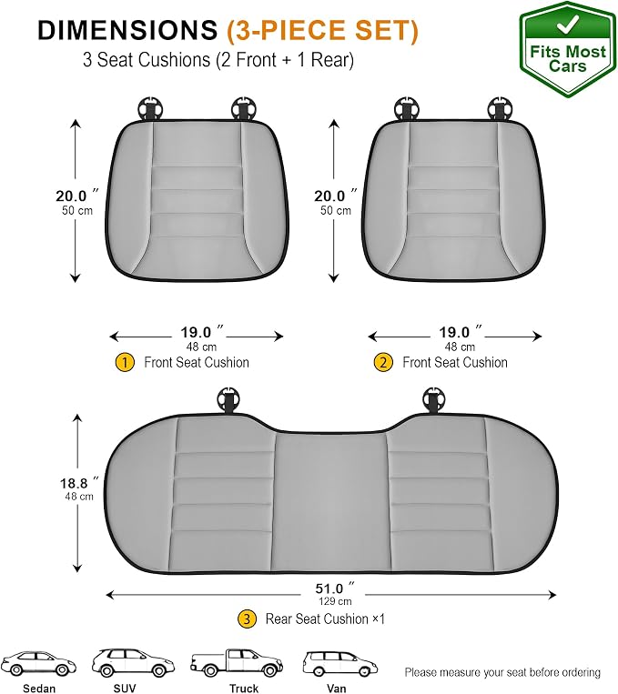 kingphenix 3-Piece Memory Foam Car Seat Cushion Set for Driving Comfort | 2 Front Seat Cushions and 1 Rear Bench Pad, 1.2-Inch Memory Foam, Non-Slip Bottom for Sedan, SUV, Truck and Van, Brown - Image 5