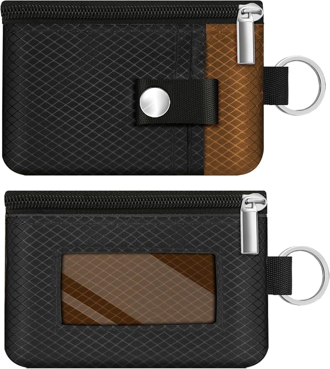 Minimalist RFID Blocking Small Wallet with ID Window,WaterResistant Zip Id Case Wallet with Lanyard Keychain for Cards,Cash,Travel,Women,Men (Black/Brown) - Image 3