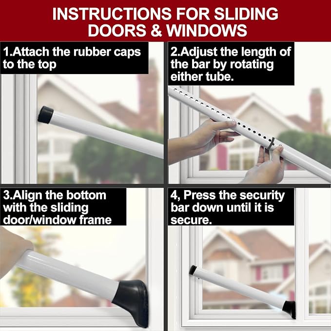AceMining Door Security Bar, Patio Door Lock, 20-50 in | Sliding Glass Door Security Bar for Patio Door, Window Security and Door Stopper Protection, White - Image 9