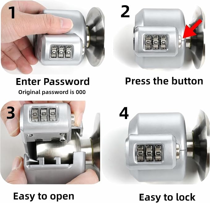 PUGED Door Knob Lockout Device Cover to Disable Doorknob/Faucet/Water Valve Hose Lock Door Handle Temporary Lock for Bedroom Door from Outside Door Handle Without Drilling (2, Silver) - Image 8