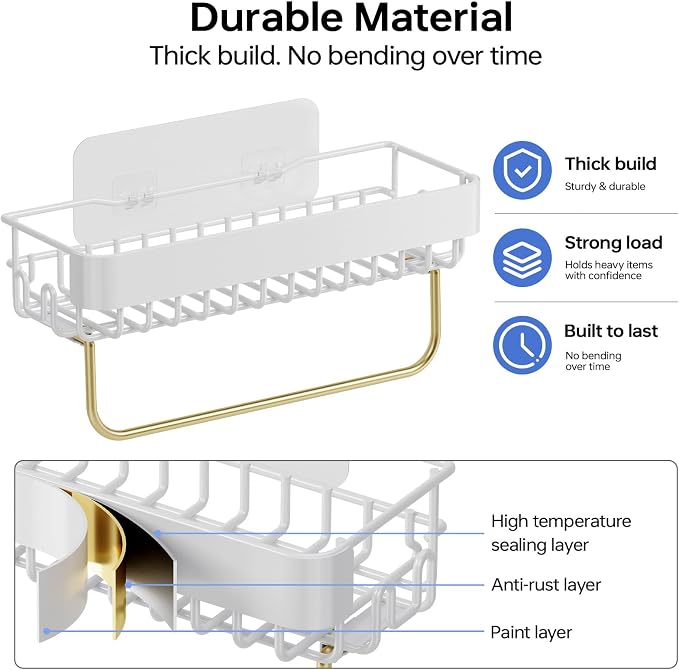 KINGRACK Shower Caddy Adhesive 4-Piece Rust-Resistant Shower Shelves, No-Drill Bathroom Shower Organizer with Large Capacity for Bathroom, Kitchen, and Laundry,White - Image 5