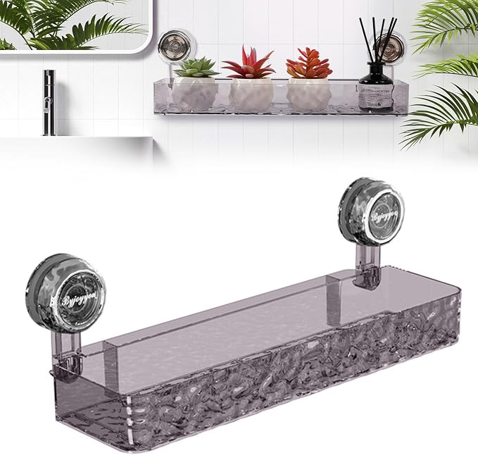 Corrugated Suction Cup Storage Holder,Movable Shower Shelf Suction Cup,Shower Caddy Large Organizer Bathroom,No-Drill Wall Mounted Bathroom Storage Rack Shelf(Black) by Unknown