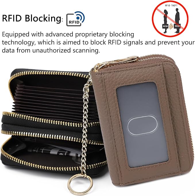 imeetu RFID Credit Card Holder, Small Card Wallet Women, Leather Card Case | Genuine Leather Women's Card & id Cases, Change Coin Purse with Zipper Keychain id Window, 20 Colors & 3 Styles, Daily, Gifts - Image 4