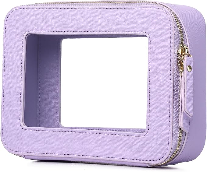 Pinkmik Clear Makeup Bag, (Purple, M) | Waterproof, Travel Cosmetics and Toiletries Case, Portable Makeup Organizer, Clear Car Bag with Zipper by Pinkmik