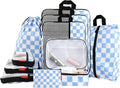 U+U 10 Set Compression Packing Cubes, Travel Organizers (Blue Checkered) | Space-Saving & Complete Travel Set by UU