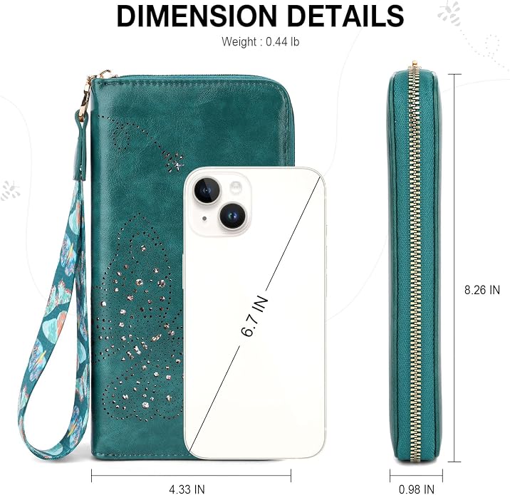 KITEVIUN RFID Wallet Women, Large Capacity Butterfly Cell Phone Clutch Purses Ladies Wristlet Wallets for Women - Image 3